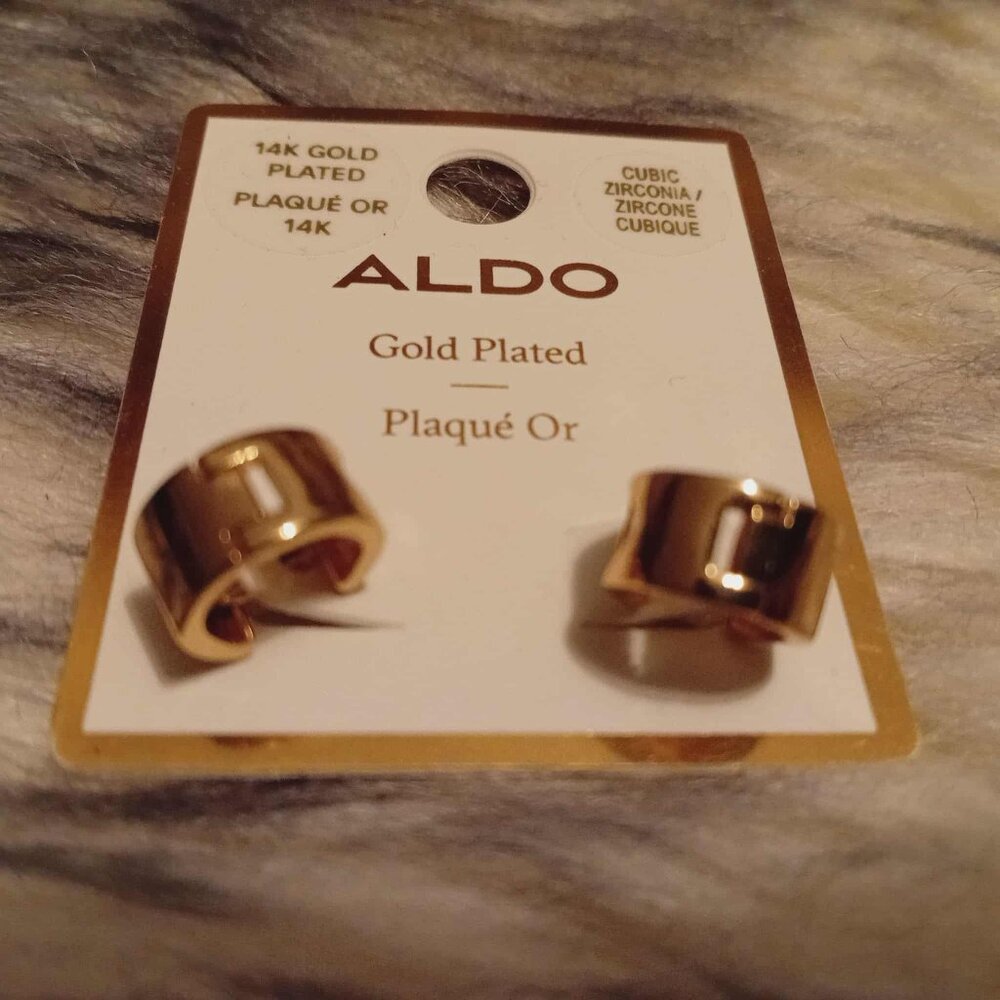 Aldo Set of 2 Chunky Ear Cuffs | For Cartilage | Gold Plated & CZ Heart
